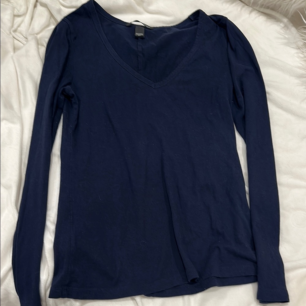 Navy Blue V-Neck Long Sleeve Top